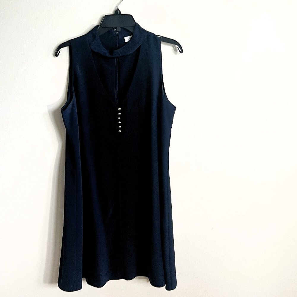 Calvin Klein Navy Blue Sleeveless Dress with Choker Neckline in Size 12